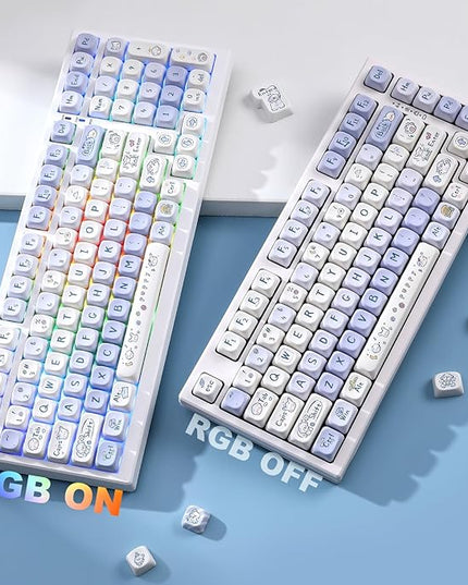 PBT Keycaps-MOA Highly Rounded Heat Sublimation, Cute Puppy Custom Keyboard Keycap Set 64/68/75/84/87/96/98/100/104/108,Compatible with A Variety of Cross-Switch Keyboards(133 Keys)
