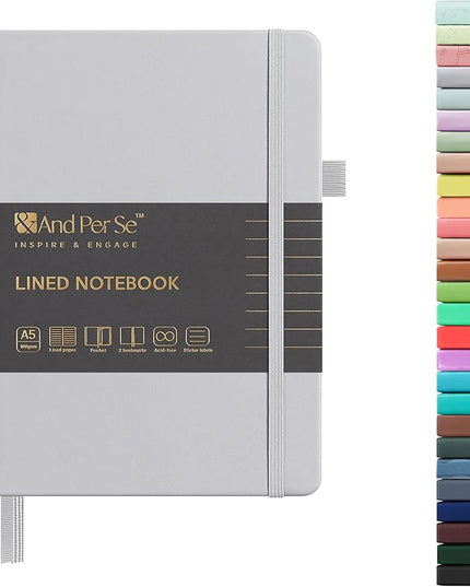 &And Per Se Lined Journal Notebook, 160 Pages, A5 5.7 x 8 inches College Ruled Thick Paper Notebook Journals for Writing, Hardcover Notebooks for Women Men Office School (1 Pack, Grey)