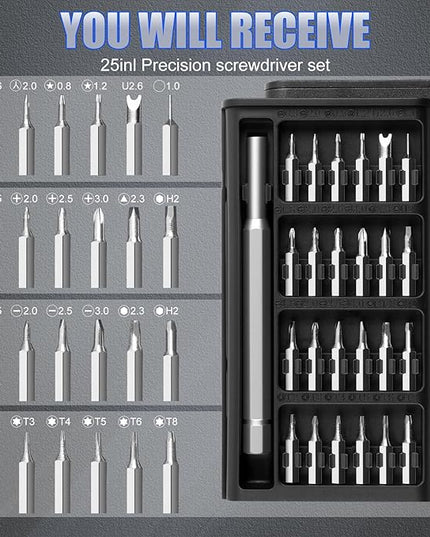 25 in 1 Precision Screwdriver Set, Mini Professional Repair Tool Kit, Super Durable Screwdriver Fits for Watch, Laptop, Eyeglasses, Computer, Electronic, Camera