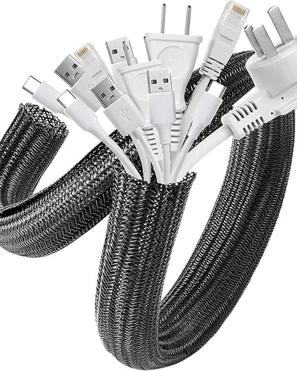 AGPTEK Cable Sleeve Cover, 2Pack 5ft - 1.8 inch Desk Cord Organizer Cable Hider, Home Office Wire Management Computer TV Wire Loom Tubing, Pet Proof Cord Protector, from Cat Dog Chewing, Black
