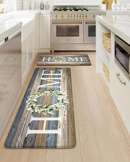 KIMODE Anti Fatigue Mats for Kitchen Floor,Comfort Cushioned Rugs Sets of 2,Wide Farmhouse Memory Foam Carpet Non Slip for Laundry Sink Office Bathroom,Blue 20"x47"+20"x32"