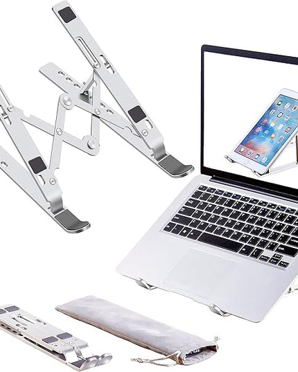 Laptop Stand, Laptop Riser Computer Stand for Desk, Adjustable Aluminum Foldable Portable Desktop Holder, Compatible with MacBook Air pro, iPad, Lenovo, 10-15.6” Laptop and Tablets (Silver)