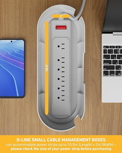 D-Line Cable Management Box, Power Strip Holder, Floor Outlet Hiders, Desk Cord Organizer, Cover TV Wires, Wire Storage, Extension Hider, Office Concealer for Cords - Small, Wood-Effect Lid