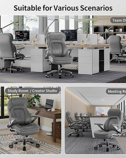 Big and Tall Office Chair, 600lbs Heavy Duty Desk Chair with 5D Arms, Adjustable Lumbar Support & Height, Tilt Function, PU Leather High Back Ergonomic Executive Computer Chair with 3'' Silent Casters