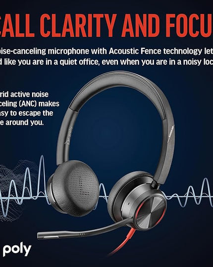 Poly Blackwire 8225 Premium Wired Headset (Plantronics) – Active Noise Canceling – Hi-fi Stereo - Connect to PC/Mac - Certified for Microsoft Teams - Amazon Exclusive