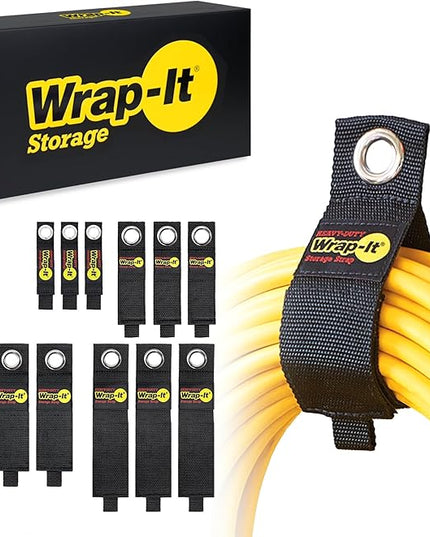 Heavy-Duty Wrap-It Storage Straps (Assorted 12 Pack) - Stocking Stuffer for Hanging Extension Cord Organizer for Cable Management and Storage on Garage Wall, RV Gadgets and Appliances