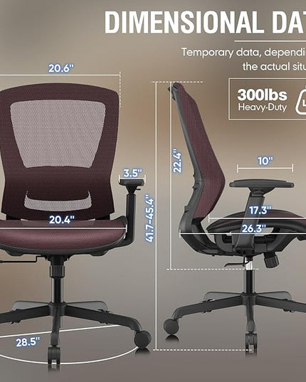 ELABEST T96 Mesh Office Chair,Ergonomic Computer Desk Chair,Sturdy Task Chair- Adjustable Lumbar Support & Armrests,Tilt Function,Comfort Wide Seat,Swivel Home Office Chair