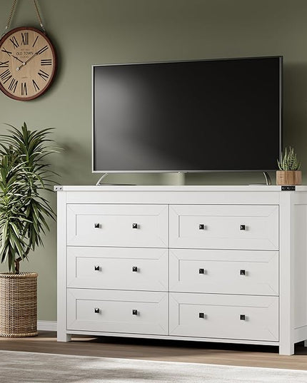 BORNOON 6-Drawer Dresser, Modern Wooden Storage Chest of Drawers, Dresser TV Stand, Wood Drawer Organizer with Metal Handles for Bedroom, Living Room, Hallway