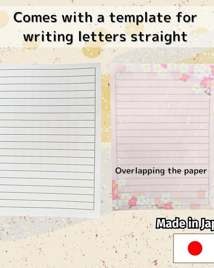 Japanese Cherry Blossom Stationery Paper and Envelopes Set, Made in Japan,15 Sheets, 8 Envelopes (Dark Pink), Elegant Washi Paper for Writing Crafts,Gift