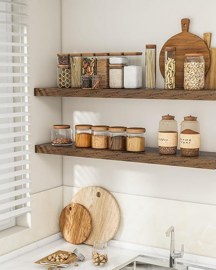 RICHFOCUS 48Inch Floating Shelves for Wall 1 Pack Shelves for Bedroom|Kitchen|Bathroom Wall Mounted Rustic Wood Floating Shelf with Invisible Brackets for Books|Storage|Decor, Rustic Brown