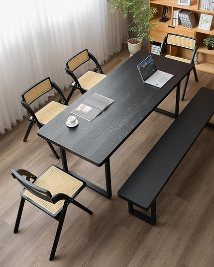 Black Bench Wooden Bench with Metal Legs Suitable for Dining Room Living Room Office Conference Room Indoor Stool Multiple （55.12in）