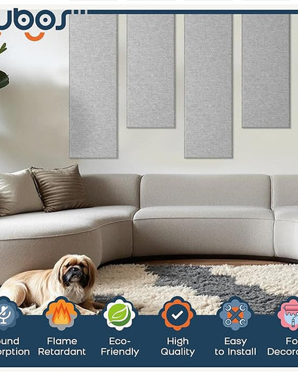 BUBOS 2 PCS Acoustic Panels,47.2''x11.8'' Fabric Soundproof Wall Panels,Self-adhesive Sound Absorbing Panels for Studios, Office, Home Theater, Fabric-Clad-N Light Grey