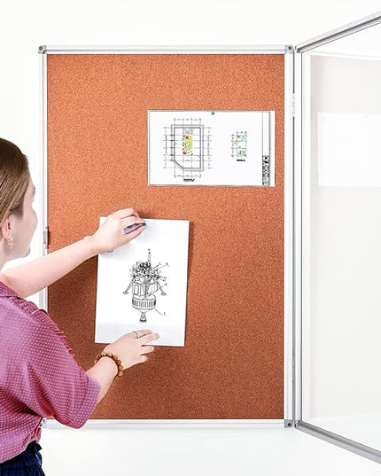 BIBOC EnclosedCork Bulletin Board 36x24 inch Lockable Cork Noticeboard Display Cases Tamperproof Notice Poster Memo Board with Class 1 Aluminum Frame (Cork, 24×36 inches)