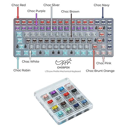 PG1350 Choc V1 Low Profile Keyboard Switches,5-Pin 20-70gf,Choc V1 Switch clicky&Linear and Tactile for Chocolate Mechanical Gaming Keyboard,Built-in LED Slot (Choc Switch Tester x1)