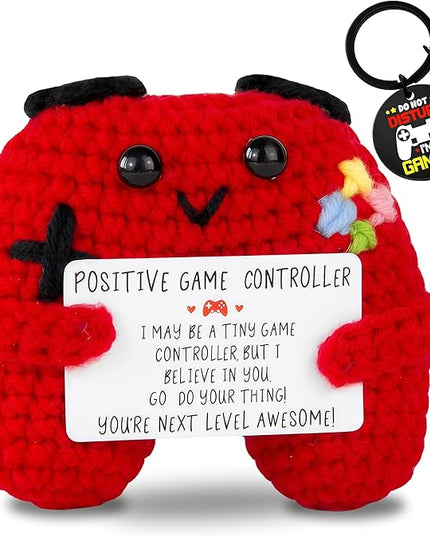 Gamer Gifts Positive Crochet Game Controller and Inspirational Keychain, Unique Teenage Boy Gifts Idea, Gaming Gift Set with Gamer Keychain, Birthday Gift Emotional Support Crochet for Game Lovers
