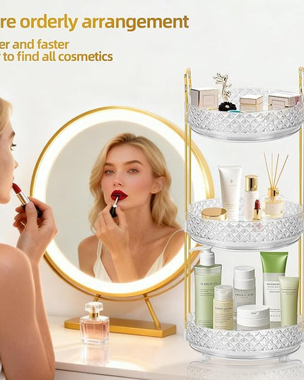 360 Rotating Rotating Makeup Organizer for Vanity, 3 Tier Perfume Skincare Organizers and Storage for Bathroom Countertop, Clear Spinning Counter Cosmetic Holder for Dresser,Clear