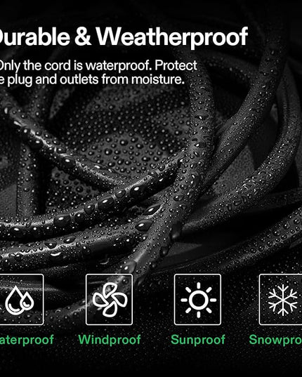 VIVOSUN 50 ft Extension Cord, 3-Outlet Power Strip with 1800W Surge Protection, 15A 14 AWG, Flat Heavy Duty Extender for Indoor Outdoor Use, Garden Home Office, Black