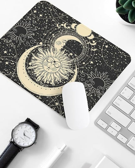 Moon and Sun Square Mouse Pad,Non-Slip Rubber Base Mouse Pad, Home Office Decoration Desktop Accessory,Laptop Mouse Pad for Office Laptops,9.4x7.8x0.12inch.