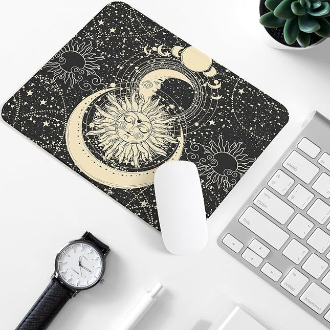 Moon and Sun Square Mouse Pad,Non-Slip Rubber Base Mouse Pad, Home Office Decoration Desktop Accessory,Laptop Mouse Pad for Office Laptops,9.4x7.8x0.12inch.