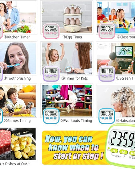 Antonki 2 Pack Classroom Timers for Kids Teachers, Magnetic Countdown Digital Kitchen Timer for Cooking, Study, Exercise, Games, Time Mangement - Loud/Silent Mode - Battery Included