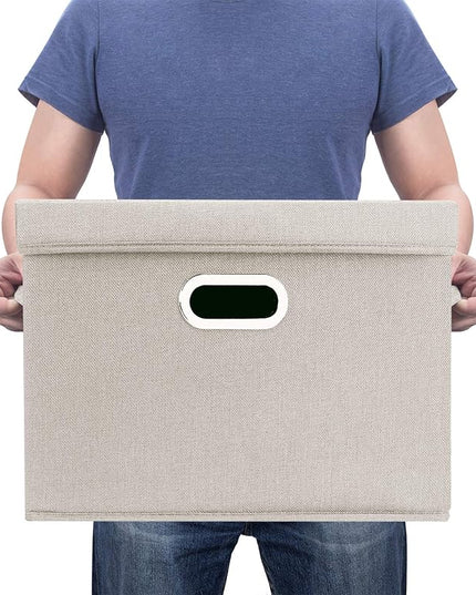 TYEERS Large Storage Bins with Lids, Collapsible, Washable, Fabric Storage Boxes for Organizing, 17.3x11.8x11.4 inches, 5 Pack, Beige