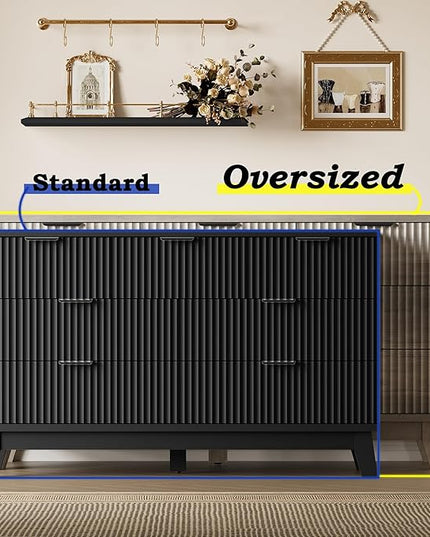 BORNOON 57" Long Dresser for Bedroom, 7-Drawer Fluted Chest, Wide Wood Storage Dresser with Metal Slides and Handles, Stable Base, Modern Clothes Organizer for Primary Suite, Guest Room, Nursery