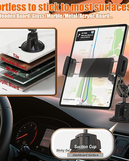VasSmtCPH Tablet Mount for Truck Car ipad Holder Suction Cup Phone Stand for Windshield Dash Wall Vehicle Desk，360° Metal Bracket for 4.7"-13" Tablet iPad Pro Air Mini iPhone