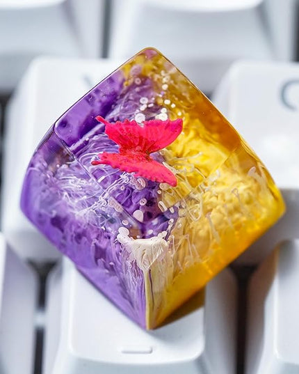 Pink Butterfly Artisan Keycap Yellow and Purple R1 SA Profile Custom Keycaps 1U ESC Handmade Gaming Resin Key Cap Cherry MX Switch Compatible Mechanical Keyboard Butterfly Lover Gift