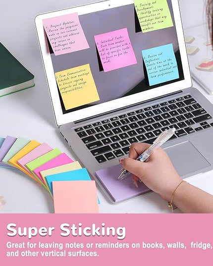 (24 Pack) Sticky Notes 3x3 in Post, 12 Bright Colors Sticky Note Self-Stick Notes Pads,Strong Adhesive, Easy to Post for Home, Office, Notebook