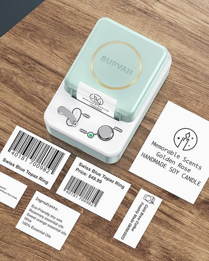 SUPVAN T50M Series Label Maker Tape, 0.98'' × 1.5'' + 1.58'' (25 × 38 + 40mm) 100 Labels/Roll Genuine Laminated Thermal Cable Label, Waterproof Oilproof Highly Adhesive Auto Detect Labels, Blue