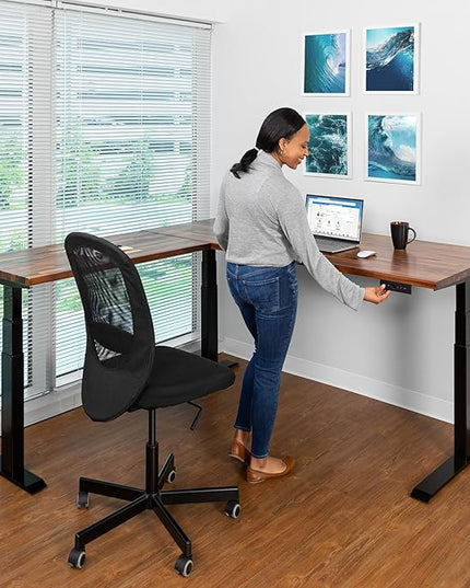 S STAND UP DESK STORE Triple Motor Electric L-Shaped Corner Standing Desk with EZ Assemble Frame (Black Frame/Solid Walnut Top, 71 inch W x 71 inch D)