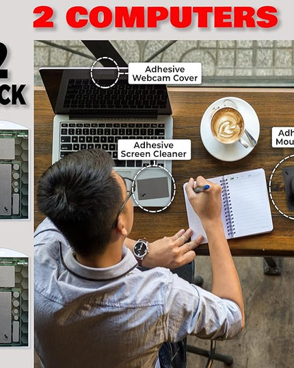 Mouse Pad Adhesive Bottom - Sticks to Any Surface - Portable - Webcam Covers and Screen Cleaner Included (2 x Gray)