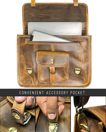 RUSTIC TOWN Leather Messenger Bag for Men - Full Grain Leather Briefcase Laptop Satchel Office Crossbody Travel Bag
