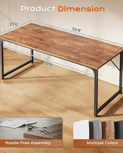 PRAISUN 54 X 24 Inch Computer Desk with Deeper Desktop, Gaming Office Writing Work Desk for Home Office, Study, Bedroom, Work from Home, Metal Frame, Rustic Brown