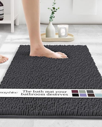 MAYSHINE Plush Shaggy Chenille Bath Mat | Extra Soft, Super Absorbent, Non-Slip Bathroom Rug | Fluffy Microfiber, Area Rug Sets for Bathroom Floor, Kitchen, Living Room | 23"x14" | Charcoal Gray