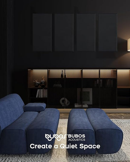 BUBOS 4 PCS Acoustic Panels,23.6''x11.8'' Fabric Soundproof Wall Panels,Self-adhesive Sound Absorbing Panels for Studios, Office, Home Theater,Fabric-Clad Black