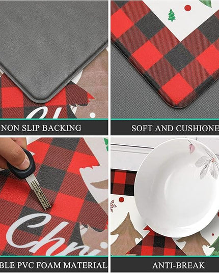Pauwer Christmas Kitchen Rugs Set of 2 Anti Fatigue Kitchen Mats for Floor Non Slip Cushioned Kitchen Floor Mats Padded Comfort Standing Desk Mat Runner Waterproof Kitchen Sink Rug Christmas Decor