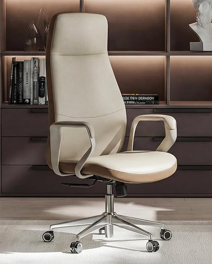 EUREKA ERGONOMIC Clara Executive Office Chair, Faux Leather Computer Task Chair, High Back Swivel Desk Chair with Lumbar Support and 3-Position Recline Lock, Beige-Brown
