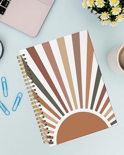 VNWEK Boho Sun Sunrise Sunset Colorful Sunshine Spiral Notebook Journal 5.5×8.3 Inch,Boho Mid-Century Modern Art Lined Hardcover Spiral Notebook for Work Notes Journaling,Boho Gifts for Women Girls