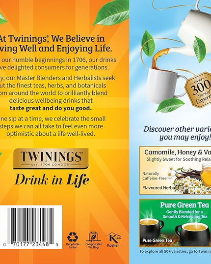 Twinings Pure Camomile Herbal Tea Individually Wrapped Bags, 100 Count (Pack of 1), Delicate for Pure Relaxation, Naturally Caffeine-Free, Enjoy Hot or Iced, 100 Teabags