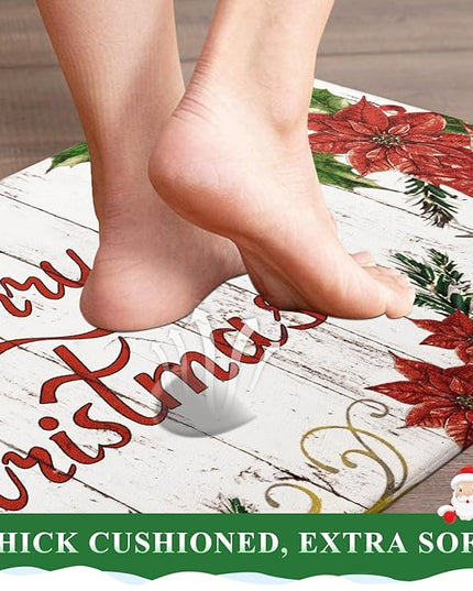 Pauwer Christmas Kitchen Rugs Set of 2 Anti Fatigue Kitchen Mats for Floor Non Slip Cushioned Kitchen Floor Mats Padded Comfort Standing Desk Mat Runner Waterproof Kitchen Sink Rug Christmas Decor