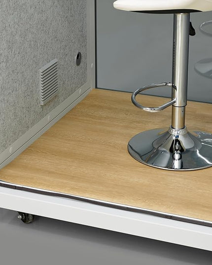 Mobile Office Pod Booth, Solo Soundproof Pod Acoustic Panels, Sound Pod Silent Ventilation, Wheels and Feet, Built-in Table, LED Lighting System, USB Ports White/Smoked Glass