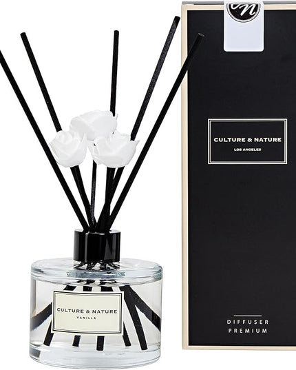 CULTURE & NATURE Reed Diffuser Set 6.7oz (200ml) Vanilla Scented Diffuser with Sticks Home Fragrance Reed Diffuser for Bathroom Shelf Decor