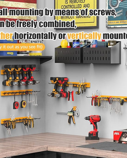 CCCEI 3 Modular Pegboard Strip Storage, Metal Peg Slat Wall Mount for Garage, Basement, Garden, Laundry Room Organization. Flexible Tool Organizer for Rake, Shovels, Crafting. Gifts for Men, Yellow.