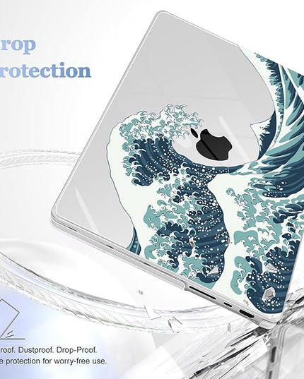May Chen Case for MacBook Pro 14 inch, Models A2442 A2779 A2918 A2992 A3401 A3185 A3112 A3434, M1 M2 M3 M4 M5 Chip (2021-2025 Release), Plastic Hard Shell Case with Keyboard Cover, Great Wave