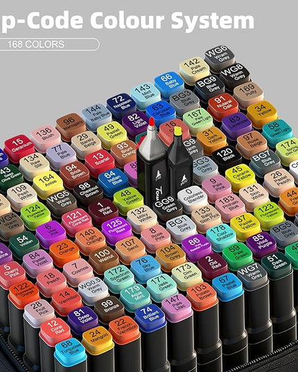 Alcohol Markers,168 Colors Dual Tip Art Marker,Drawing Sketching Coloring Artist Pens and Underlining,Art Markers for Adults Drawing Marker Coloring Painting Perfect with Broad and Fine Tips for Adult