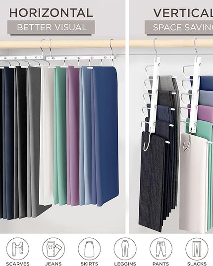 MORALVE Pants Hangers Space Saving - European Beechwood Scarf and Jean Hangers - Closet Organizer and Space Saver Pant Rack, Leggings Hanger, and Scarf Holder with 360° Swivel Hook (1 Pack)