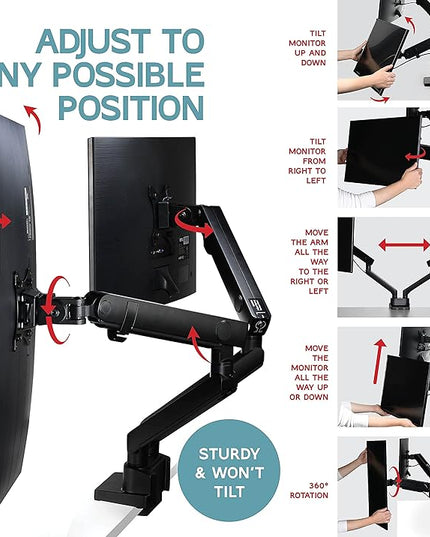 Dual Monitor Arm Stand for 35 Inch Screens - Full Adjustable VESA Mount for 2 Monitors, Heavy Duty Dual Monitor Desk Mount Compatible with C Clamp, Grommet Mounting Base, Holds 26.4lbs per Arm, Black