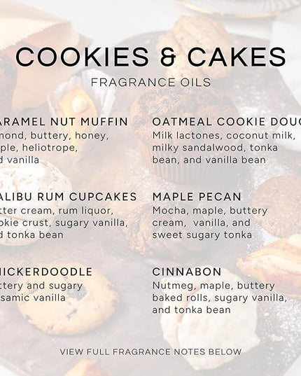 Eternal Essence Oils Cookies & Cakes Set of 6 Premium Fragrance Oils - Includes Caramel Nut Muffin, Oatmeal Cookie Dough, Malibu Rum Cupcakes, Maple Pecan, Snickerdoodle, and Cinnabon - 10ML