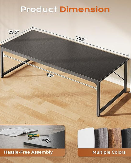 PRAISUN 70.8 X 29.5 Inch Computer Desk with Deeper Desktop, Gaming Office Writing Work Desk for Home Office, Study, Bedroom, Work from Home, Metal Frame, Black